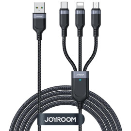 Kabel 3w1 USB-A / USB-C micro-USB Lightning Joyroom S-1T3018A18 30cm 3.5A w oplocie czarny