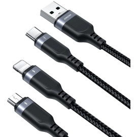 Kabel 3w1 USB-A / USB-C micro-USB Lightning Joyroom S-1T3018A18 30cm 3.5A w oplocie czarny