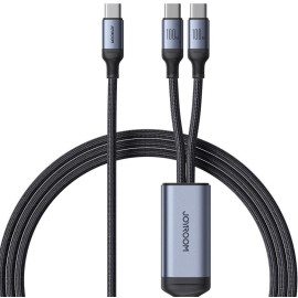 Kabel 2w1 USB-C / 2x USB-C Joyroom Speedy SA21-1T2 150cm 100W w oplocie czarny