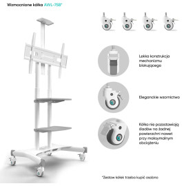 Mobilny stojak do TV 50"-83" do 90 kg ONKRON TS1881 Biały