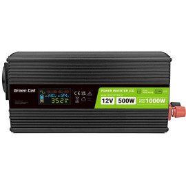 PRZETWORNICA NAPIĘCIA Green Cell PowerInverter LCD 12V / 230V 500W/1000W CZYSTA SINUSOIDA