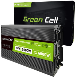 PRZETWORNICA NAPIĘCIA Green Cell PowerInverter LCD 24V / 230V 3000/6000W CZYSTA SINUSOIDA