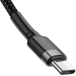 KABEL USB-C / USB-C Baseus Cafule CATKLF-HG1 200cm 60W 3A PD 2.0 QC 3.0 CZARNO-SZARY W OPLOCIE