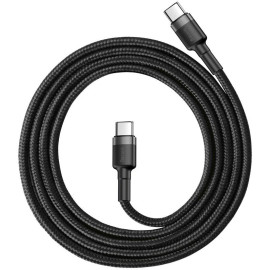 KABEL USB-C / USB-C Baseus Cafule CATKLF-GG1 100cm 60W 3A PD 2.0 QC 3.0 CZARNO-SZARY W OPLOCIE