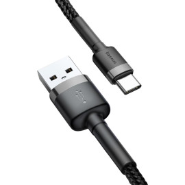 KABEL USB-A / USB-C Baseus Cafule CATKLF-UG1 300cm 3A QC 3.0 CZARNO-SZARY W NYLONOWYM OPLOCIE