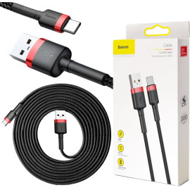 KABEL USB-A / USB-C Baseus Cafule CATKLF-U91 300cm 2A QC 3.0 CZARNO-CZERWONY W OPLOCIE