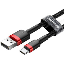 KABEL USB-A / USB-C Baseus Cafule CATKLF-C91 200cm 2A QC 3.0 CZARNO-CZERWONY W OPLOCIE