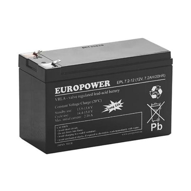 Akumulator AGM EUROPOWER serii EPL 12V 7,2Ah T1