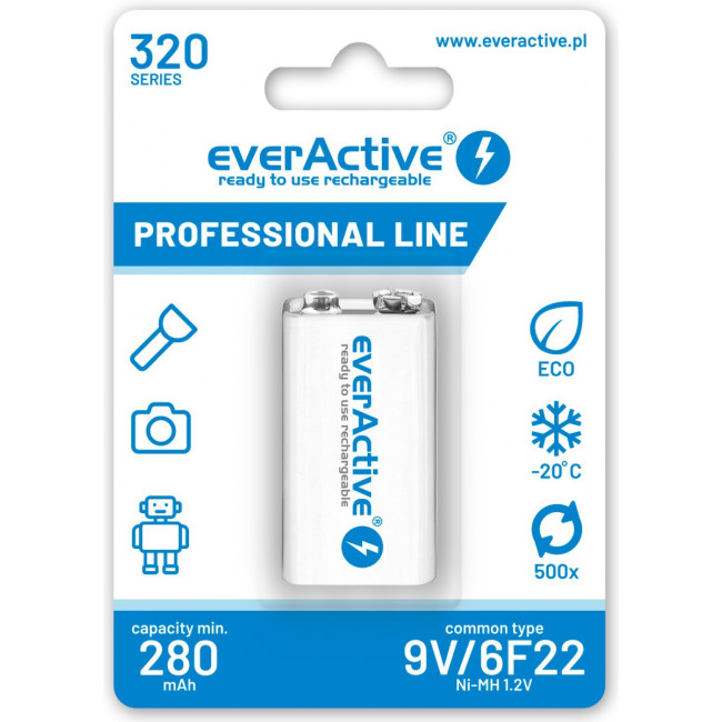 Akumulatorek 6F22 Ni-MH everActive 9V 320mAh Professional Line (1 szt.)