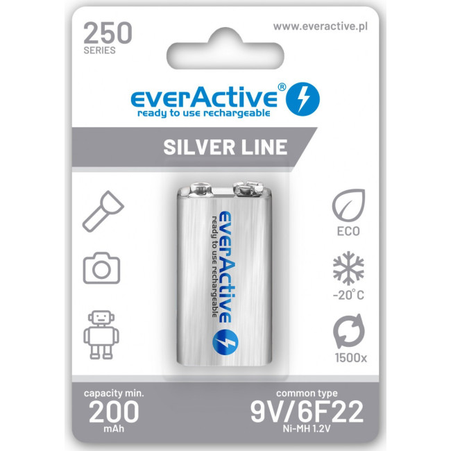 Akumulatorek 6F22 Ni-MH everActive 9V 250mAh Silver Line (1 szt.)