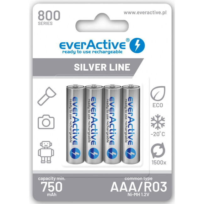 Akumulatorki AAA / R03 Ni-MH everActive 800mAh Silver Line (box 4 szt.)